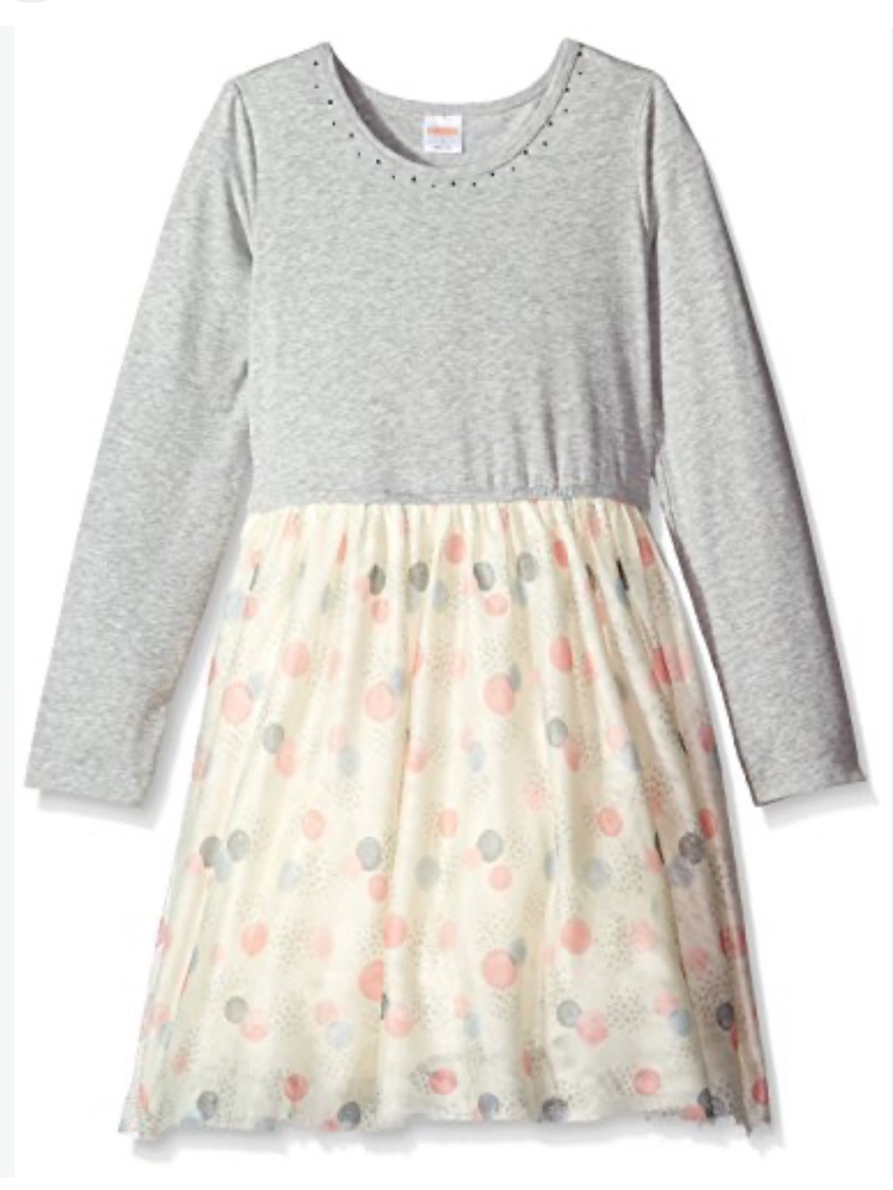 Gymboree big girls size 8 Gray Long-Sleeve Tulle Dress with pink grey dots